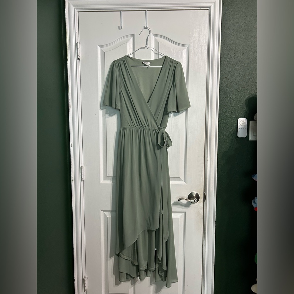 Elegant Sage Green Wrap Dress